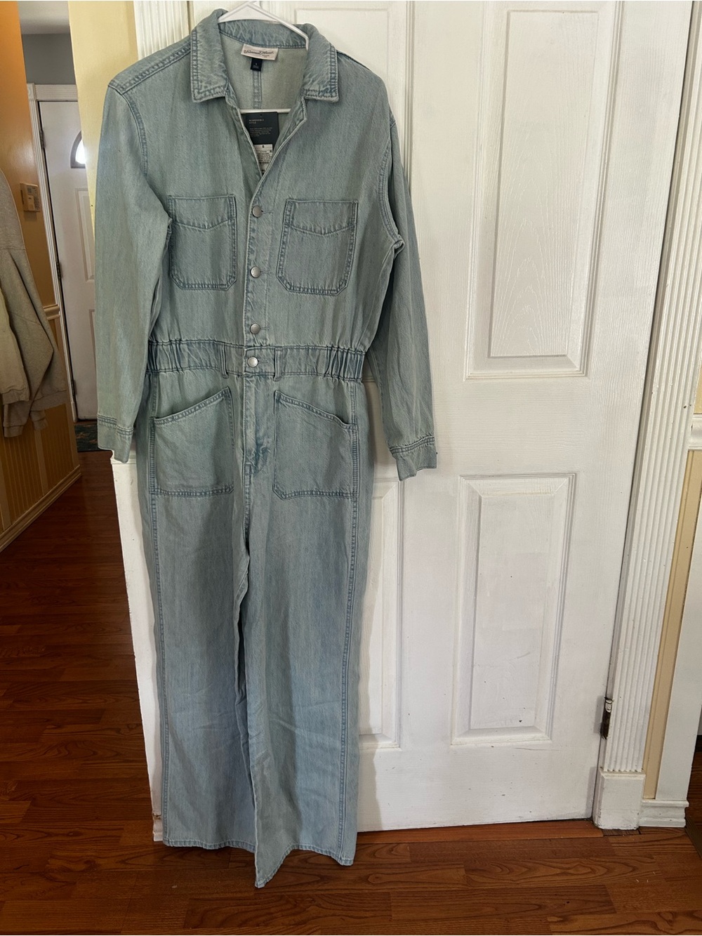 NWT Universal Thread light-wash denim utility jumpsuit with long sleeves